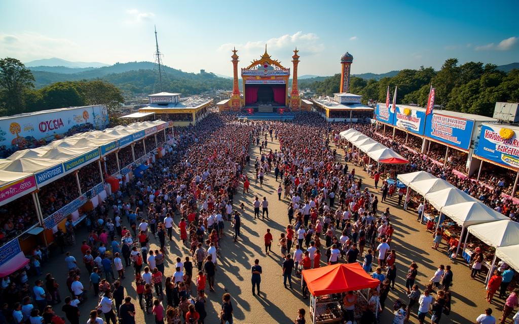 Large outdoor cultural festival with multiple stages and performers